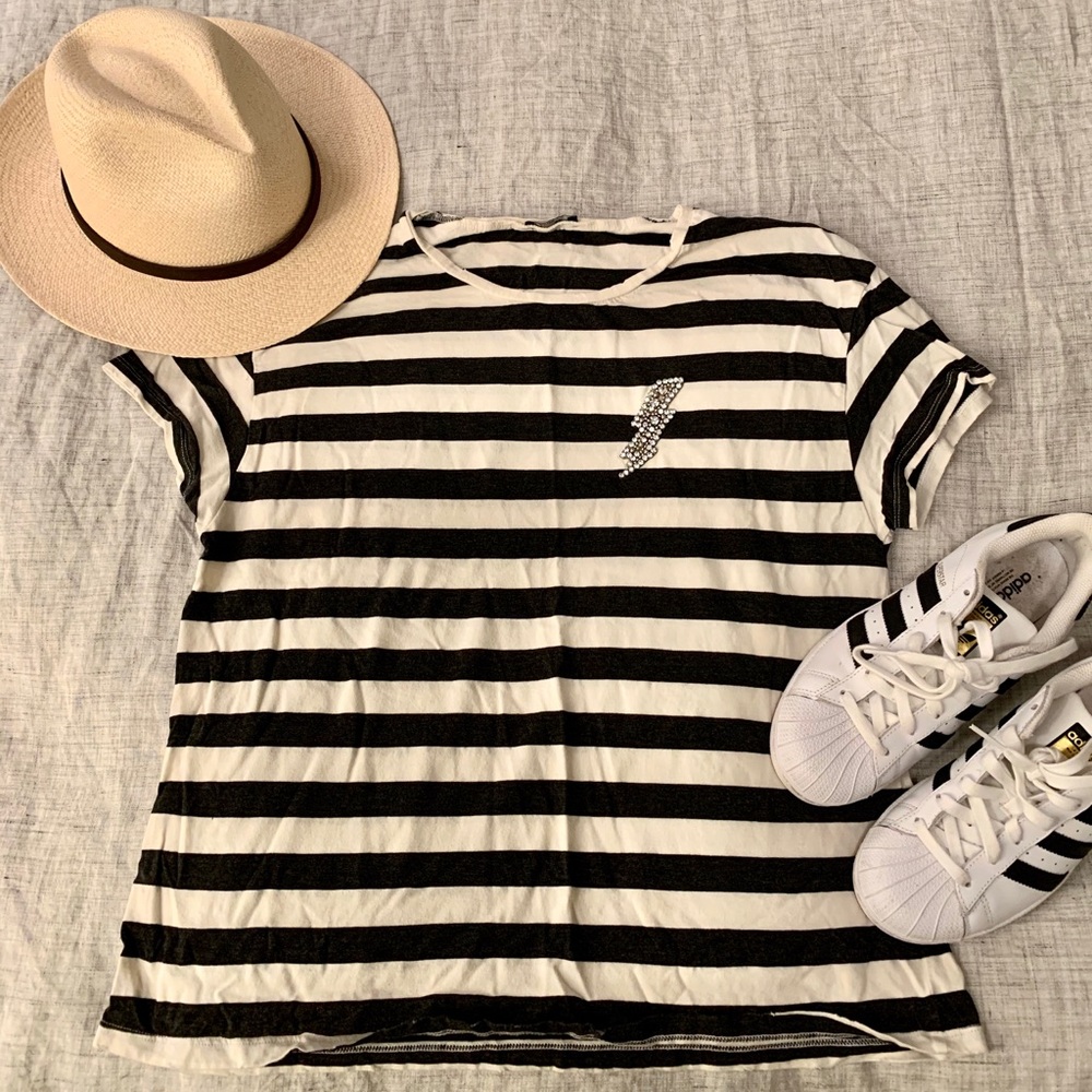 Zara striped shirt with rhinestone lightening bolt